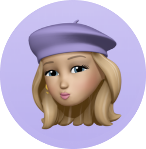 emoji girl in purple barrette making a fun quirky face on a purple background